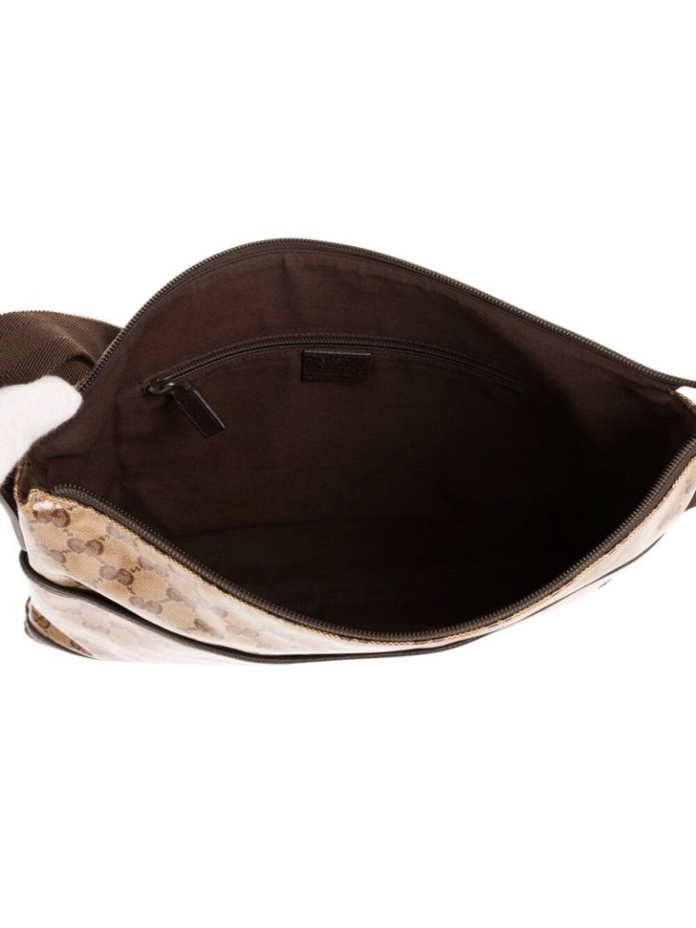 ★SOLD★ Gucci Flat Messenger Beige Dark Brown GG Crystal Patent Leather - Picture 9 of 10